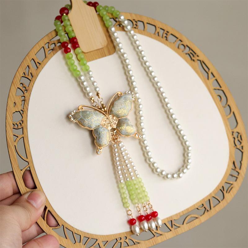 Chinese Style Embroidered Butterfly Wreath Necklace Super Fairy Tassel Pendant Horse Face Skirt Accessories
