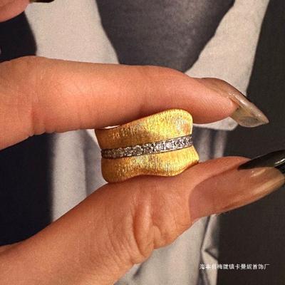 1 Elegant Adjustable Leaf French-Inspired Zircon Ring with Sparkling  Vintage Golden-Tone Design Open Ring