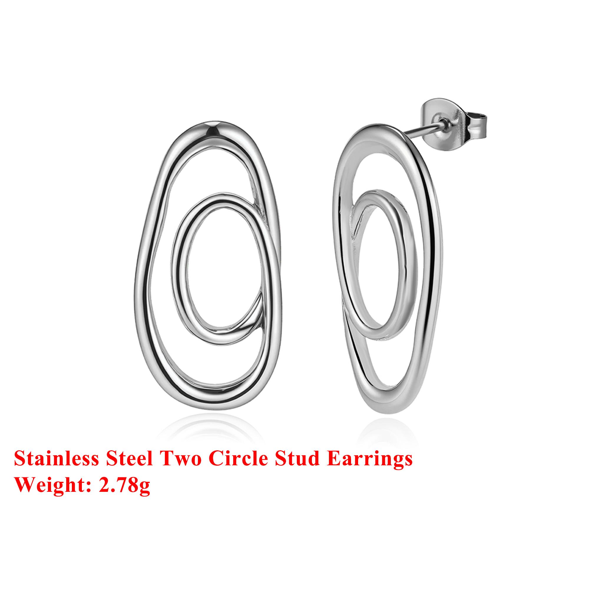 

Effie Queen Stainless Steel 18k Gold Two Circle Hoop Earrings Simple Jewelry for Women Wedding Party Accessory for Ear STKE13 срібний
