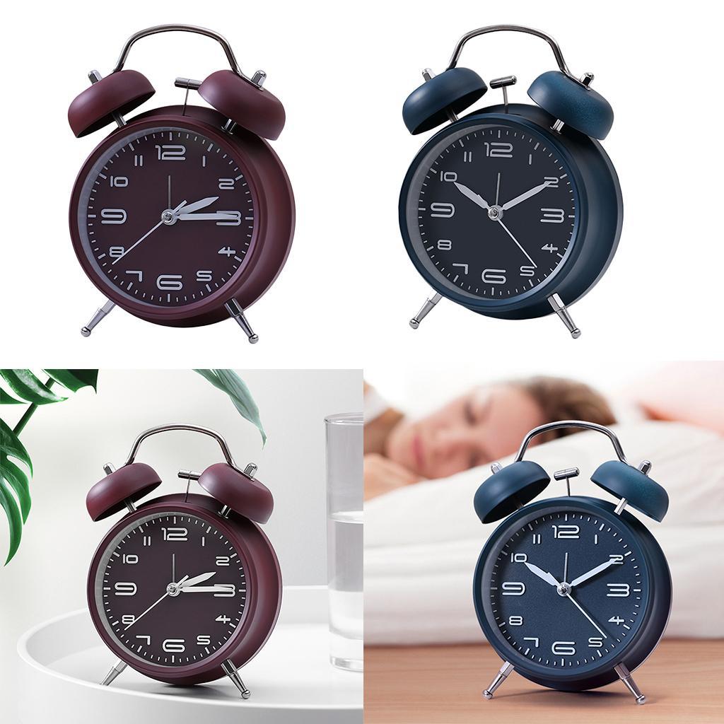 Vintage Style Wind Up Clock with Metal Bells Silent Movement Analog Alarm Clock for Kids Bedside Table
