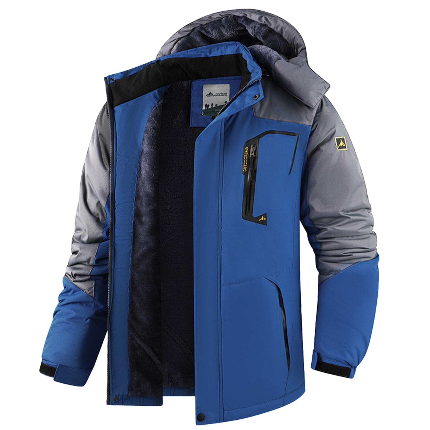 

myouhuo Многофункциональная горная ветрозащитная парка для мужчин, с флисовой подкладкой и отстегивающимся денимом, размер 2XL, морозостойкая, с подкладкой, водоотталкивающая, с капюшоном,