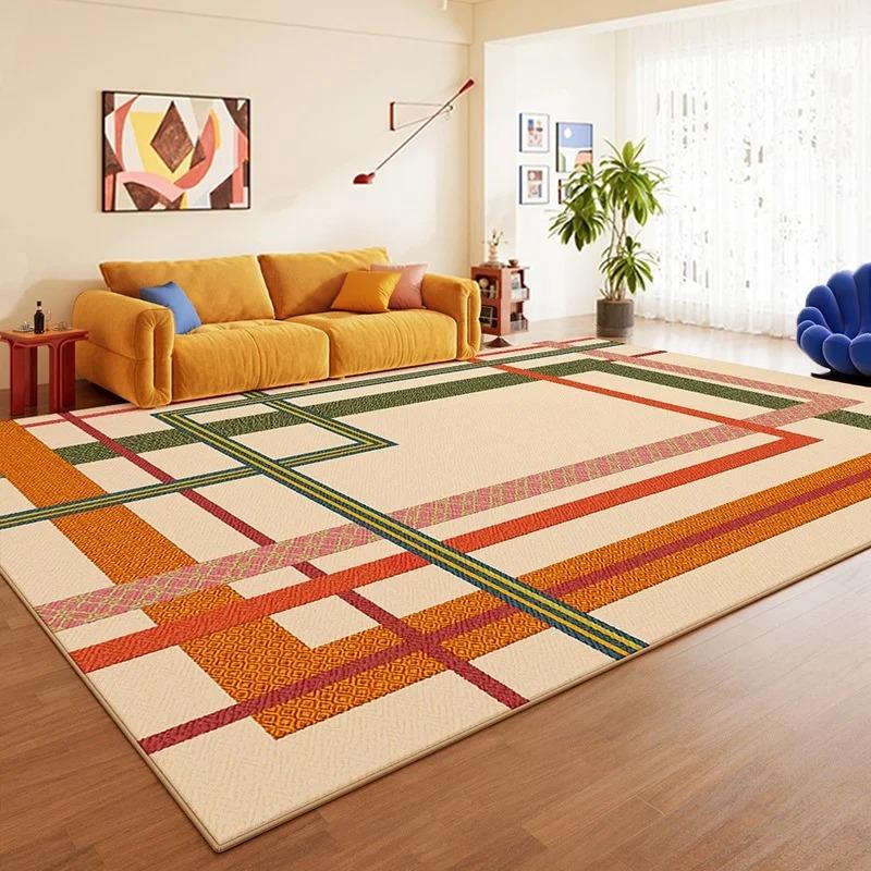Living Room Carpet Non-slip Soft Stain-resistant Floor Mat Colorful Striped Color-blocked Rug Large-sized Home Decor Mats