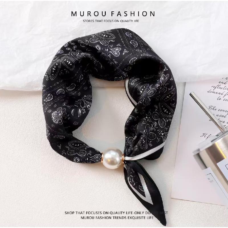 Women's Magnetic Buckle Neck Scarf Polka Dot Paisley Stripe Printed Thin Ribbon Scarf For Shirt Work Outfit Spring Summer Styling