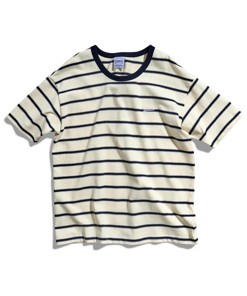 MINIMALPROJECT Minimal Embroidered Logo Border Stripe Ringer Short Sleeve T-Shirt Mst183 [Ivory]