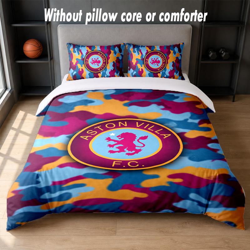 Aston Villa Football Design Bed Bedding Set 1 Duvet Cover + 2 Pillowcases Soft Breathable Household Bed Linens