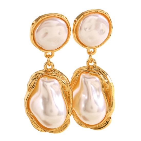 Yousheng 1 Pair Drop Earrings for Women, Irregular Baroque Imitation Pearl Design Stud Earrings, Double-Layered Pendant French Style Earrings for D