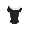 Korean Pure Desire Wind Slanted Shoulder Short-sleeved T-shirt Women's Summer New Design Sense Chic Fungus Edge Foreign Style Top