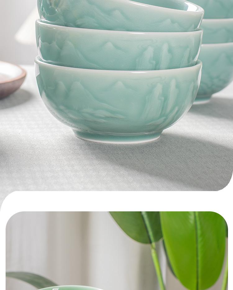 2024 Elegante 5-Zoll Celadon Keramik Reisschale mit Landschaftsrelief
