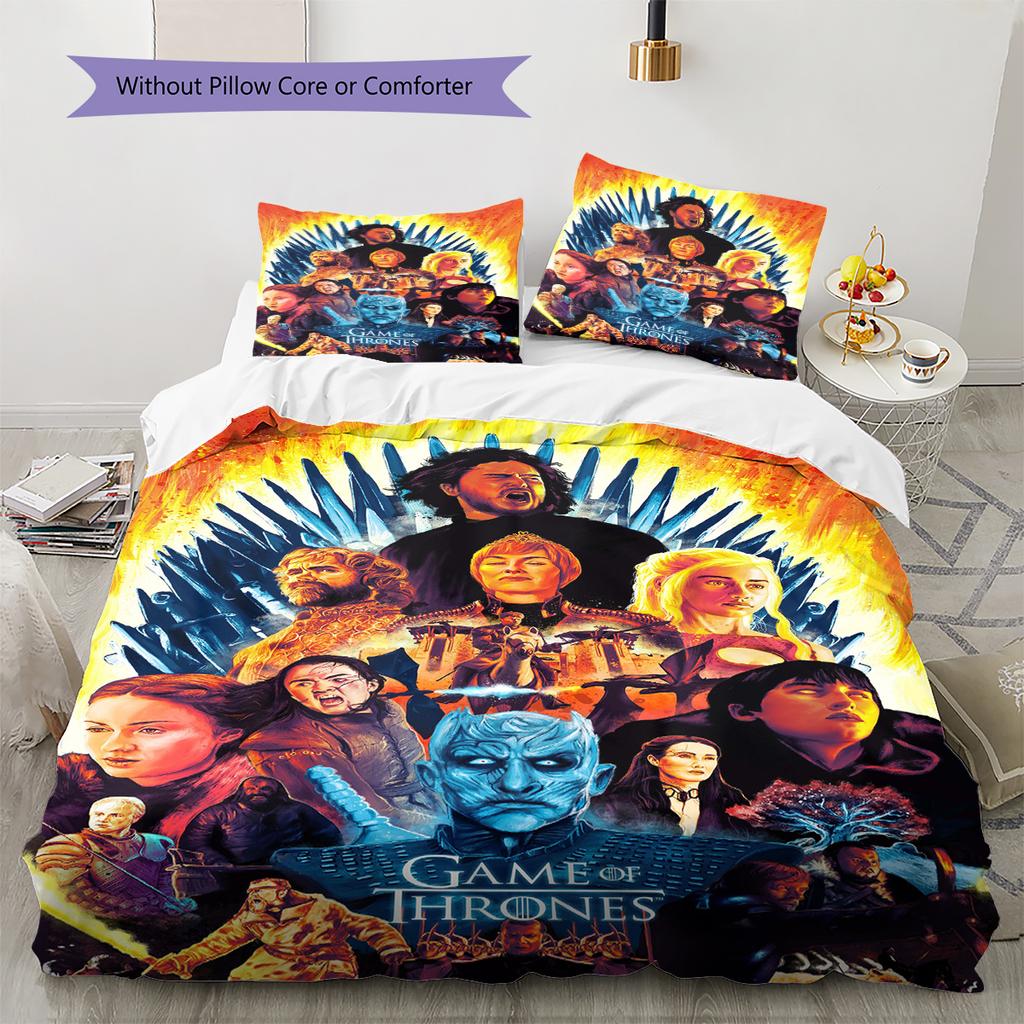Thrones Game Pattern Bedding Quilt Set Quilt Cover Pillowcase Home Decoration Gift (1 * Duvet Cover + 2 * Pillowcase, Without Core)
