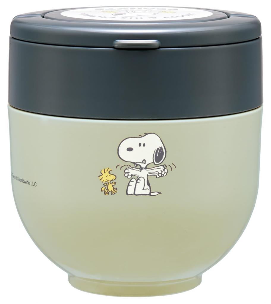 Skater Insulated Lunch Box, Rice Bowl Shape, 540ml, Women's, Two-Tier, with Folding Handle and Snoopy Badge (LDNO6AG-A)