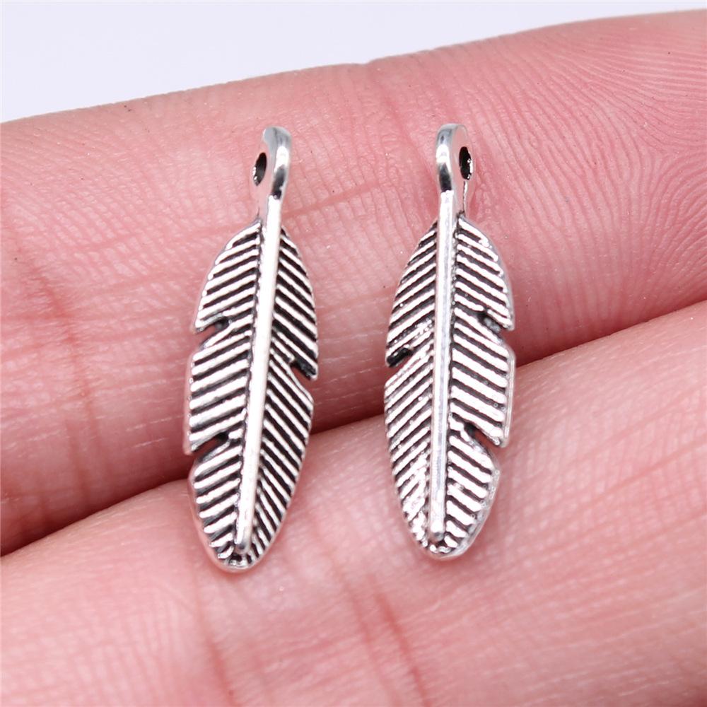 20pcs Feather Charms Feather Pendants Jewelry Making Feather Charms For Bracelet Making Antique Silver Color