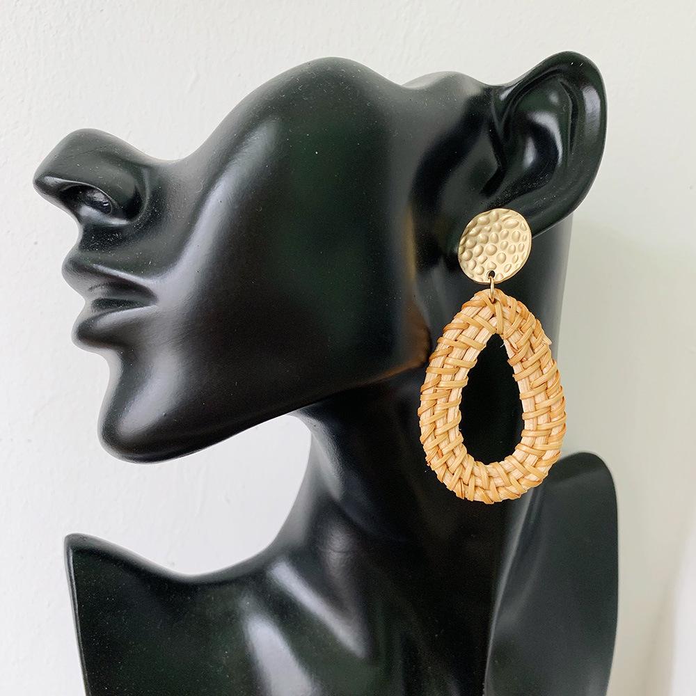 Rattan Diamant Geometrische Stroh Anhänger Ohrringe für Frauen