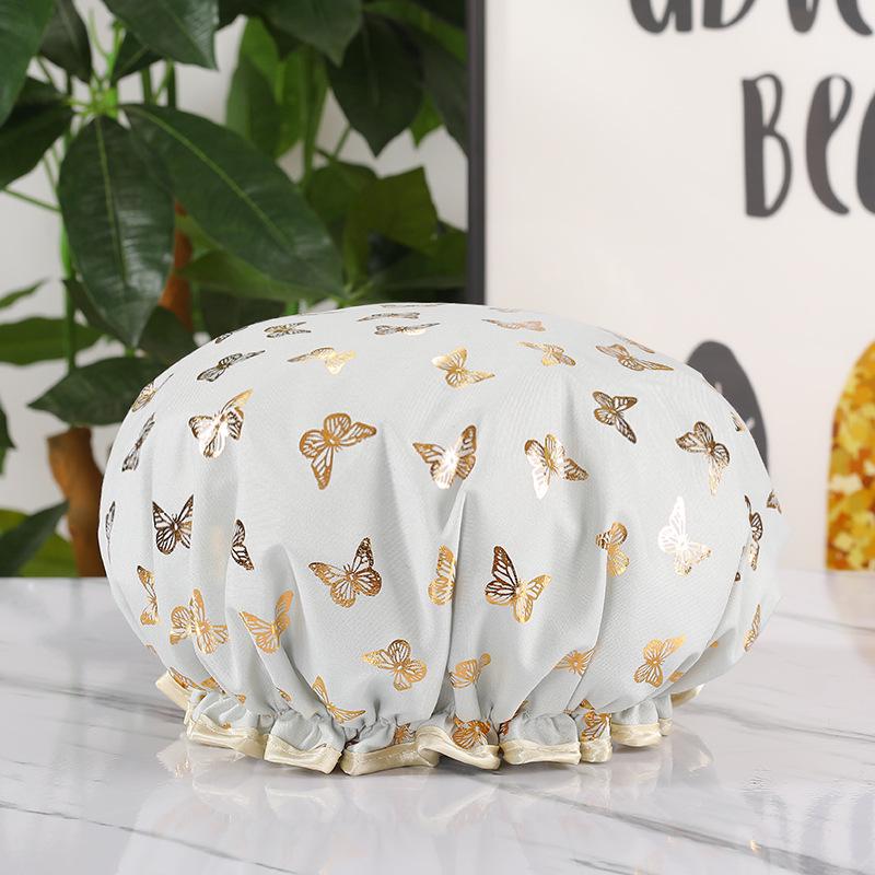 Women's Dual-Layer Waterproof Thickened Foldable Bath Cap - High-Elastic, Adult Size, Quick-Drying