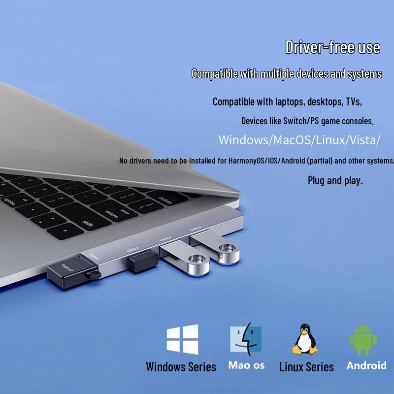 Aluminum Laptop Docking Station: 4-in-1 USB 3.0 Hub with Type-C Interface