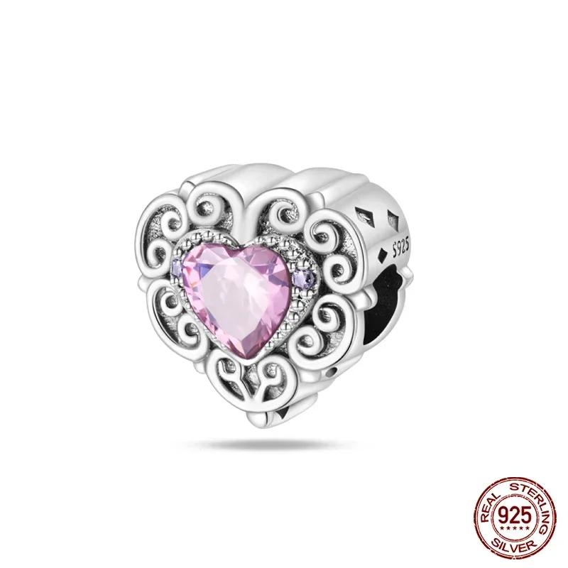 925 Silver Classic Purple Retro Heart Shape Lotus Angel Pattern Charms Beads Fit Necklace Bracelets Pendant DIY Jewelry