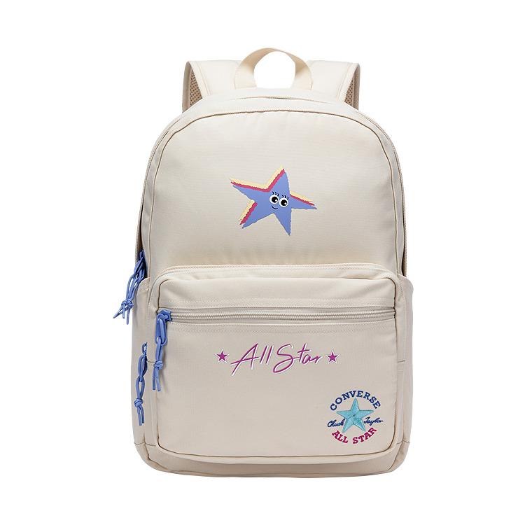 

Converse Casual Versatile Large Capacity Star Print Color Block Logo Polyester Backpack Women backpack Cream CV2613110GS-006 Cream Frost