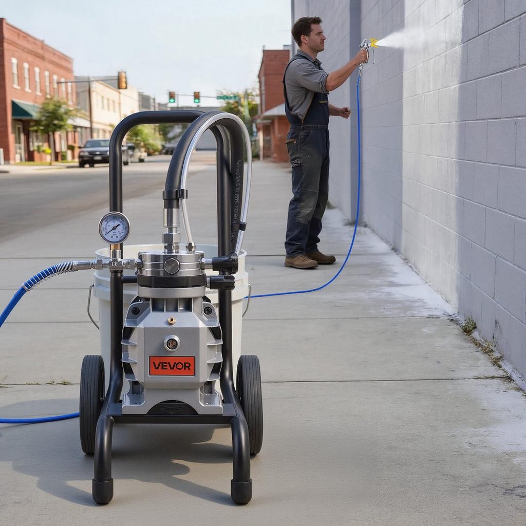 Pistola a spruzzo airless a membrana, Pistola a spruzzo airless efficiente su carrello da 1500 W, Alta pressione 2800 psi, con asta di prolunga, ago di pulizia e spazzola,