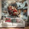 Christmas Tapestry Fairy Lights Christmas Tree Snowy Window Scene Red Curtains Christmas Event Backdrop Background Cloth