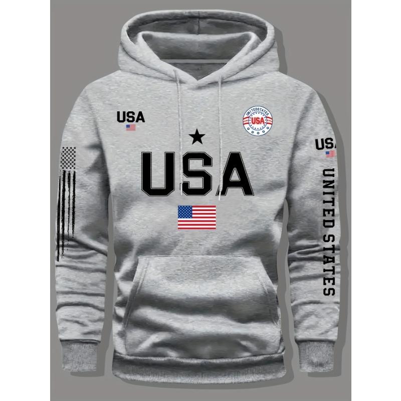 American Flag Print Hoodie, Men's Fleece Sweatshirt, Unisex Casual Pullover, Student/couple Style, Fashionable Sweatshirt.