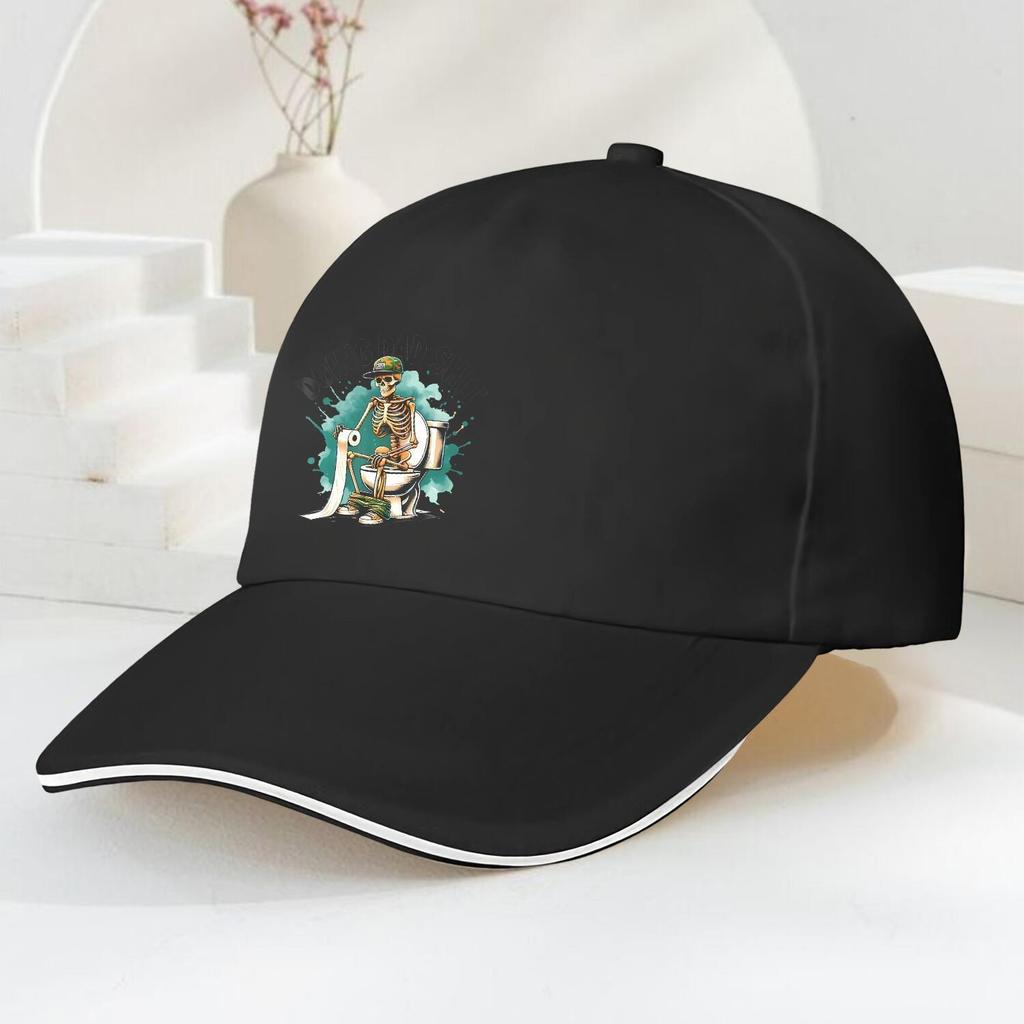 Skeleton Pooping on Toilet Funny Baseball Cap Adjustable Lightweight Sport Hat for Outdoor Casual Use