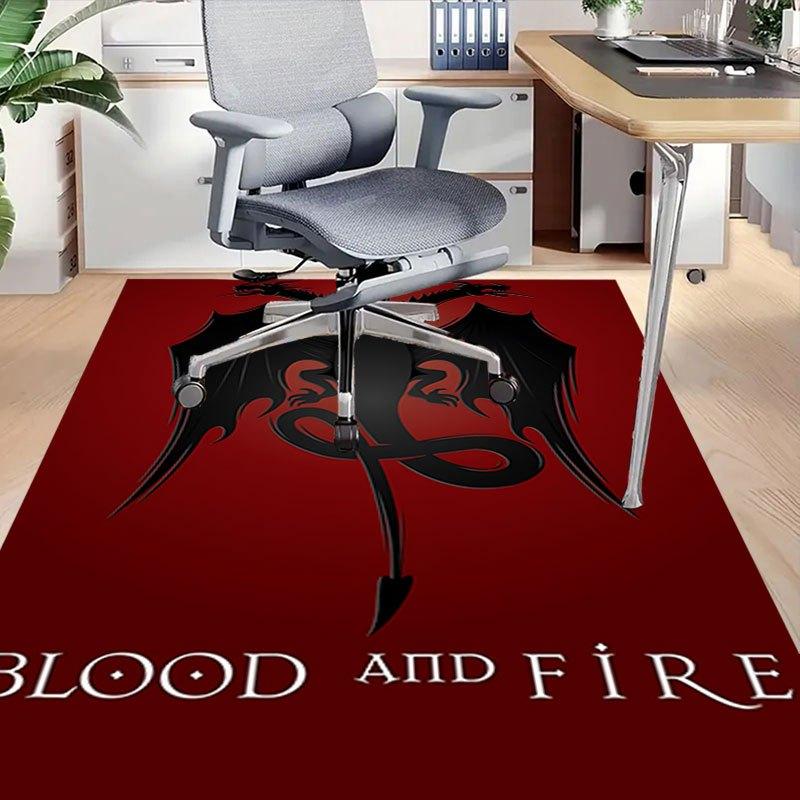 1pc Fire and Blood Office Carpet Chair Mats, Home Decor Mat Fantasy Theme Mat Durable Mat, Dragon Decor,Suitable for Fantasy Theme Lovers