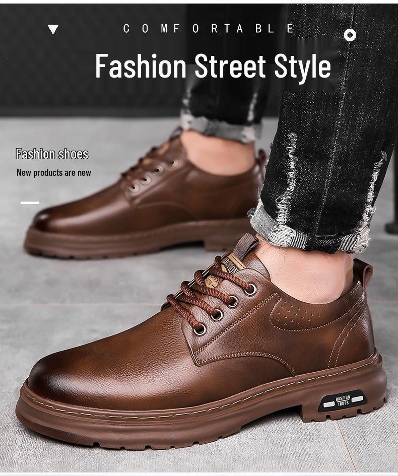 Men's Retro Casual Leather Shoes with Thick Soles - Breathable and Non-Slip for Everyday Wear