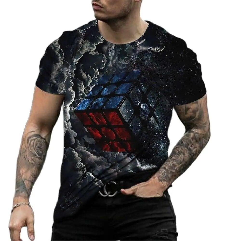 

Летние футболки с 3D принтом кубика Рубика, уличная футболка высокого качества, мужские топы с короткими рукавами, футболка большого размера, мужская одежда