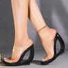 Women's Wedge Sandals - Transparent One-Strap Heeled Slippers Summer, Open-Toe Slip-On Sandals for Outdoor Wear  (LFD-907188-4)