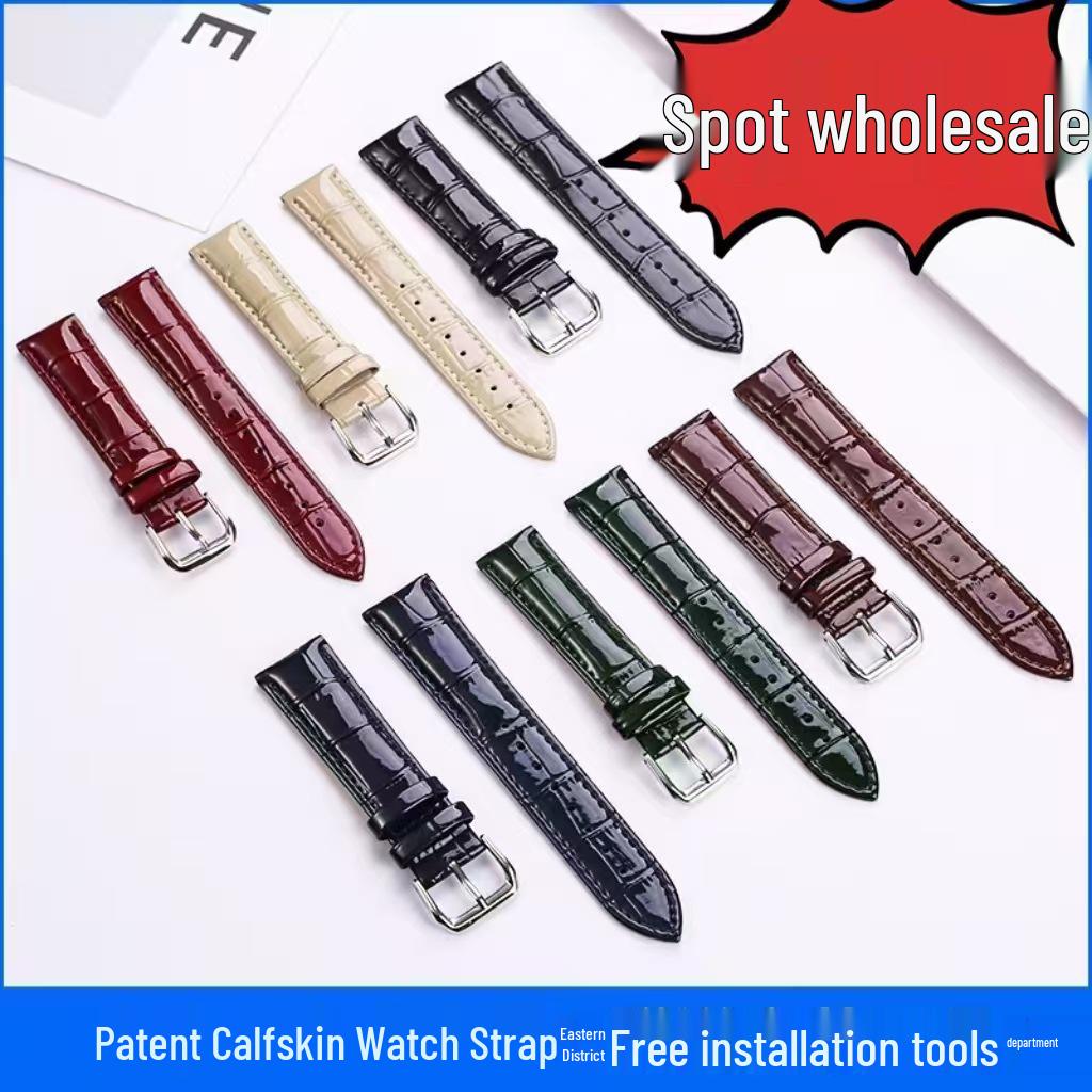 Red Bamboo Joint Pattern Genuine Leather Watch Strap, Unisex