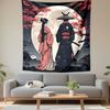 Samurai and Geisha Under Full Moon Patterned Tapestry Decorative Wall Hanging, Home Bedroom Living Room Decor