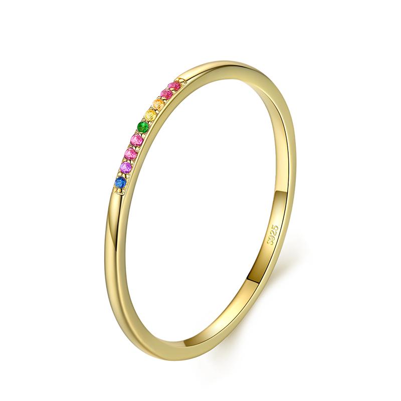 Modian New Real 925 Silver Trendy Rainbow CZ Stackable Colorful Finger Rings For Women Female Wedding Statement Jewelry