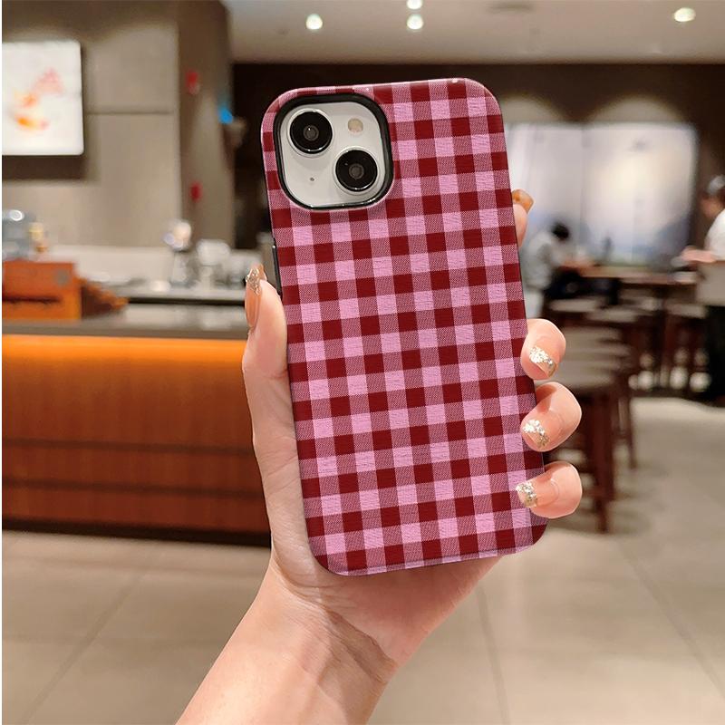 Pink Red Gingham Plaid Texture Soft Silicone Phone Case Coquette Girly Simple Cottage Aesthetic Shockproof Cover For All Iphone Series