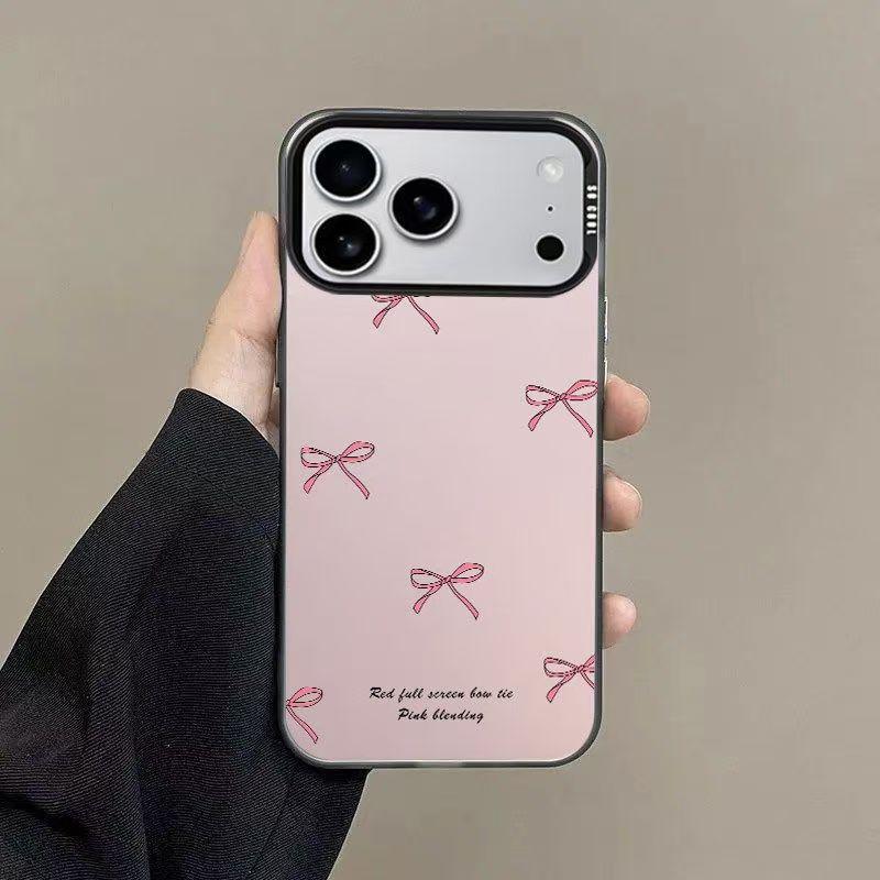 Silver Shell Cross-Border Powder Bow Phone Case for Apple 17/16/15 Pro, 14 Pro Max, 13/12/11/X