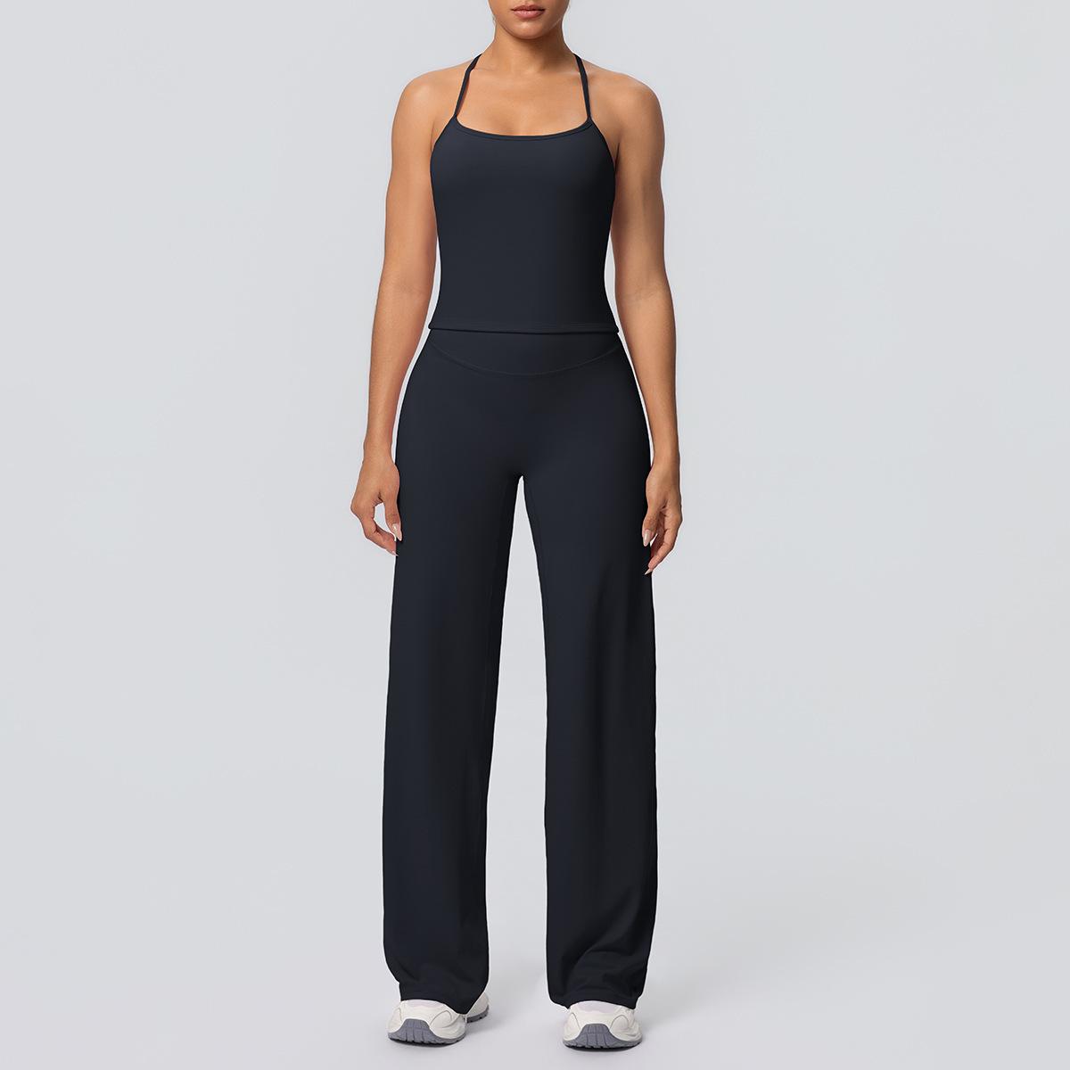 Элегантный женский костюм для йоги: Топ на перекрестных бретелях и брюки клеш M