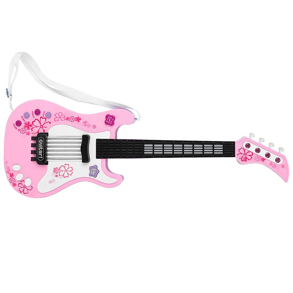 Multifunctional Kids Bass Guitar Toy Children Light Musical Instrument Toy Pink