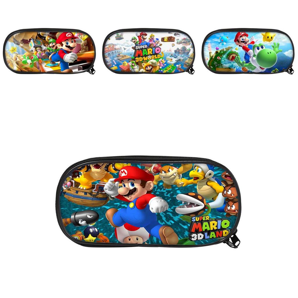 Super Mario Bros Pencil Case For Students Nylon Storage Bag Large Capacity Organizer