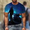 Round Neck 3D Motorcycle Printed Fashionable Casual Short Sleeved Men's T-shirts - Soft Medium Stretch Polyester Fabric Summer Relaxed Fit Clothing