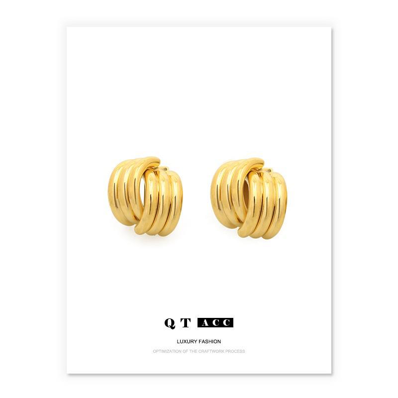 

High-Color Retention Brass Electroplated Real Gold Minimalist Line Design Earrings - European & American Style Studs for Women