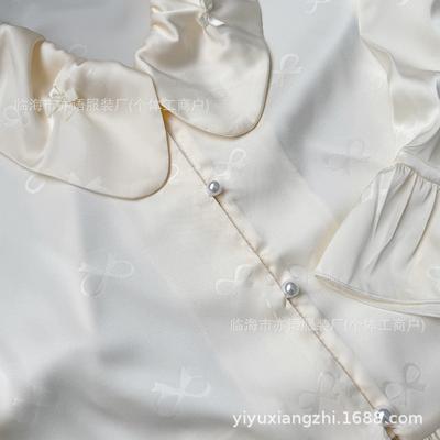 Spring New Solid Color Bow Collar Ice Silk Pajamas Women Xiaohongshu Popular Cool Can Wear Women's Loungewear