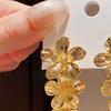 1 Pair Women Drop Earrings Geometric Design Flower Shape Stud Earrings Retro Style Shiny Texture Earrings