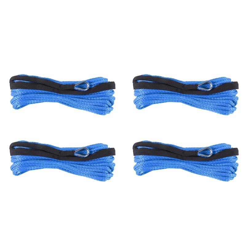 NEW-4Pcs 3/16 Inch X 50 Inch 7700 Lbs Synthetic Winch Line Cable Rope With Protection Sleeve For ATV UTV (Blue)