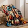 1pc Vintage Guitar & Music Note Flannel Throw Blanket – Soft Cozy All-Season Comfort for Sofa Bed or Office