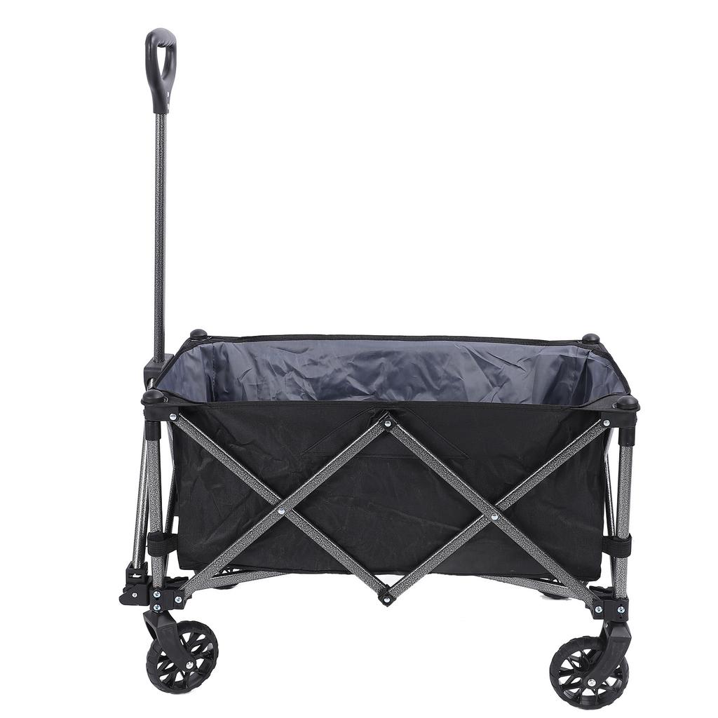 Folding Wagon Cart 100L Polyester Steel Outdoor Utility Grocery Wagon Beach Cart for Sports Shopping Camping Black