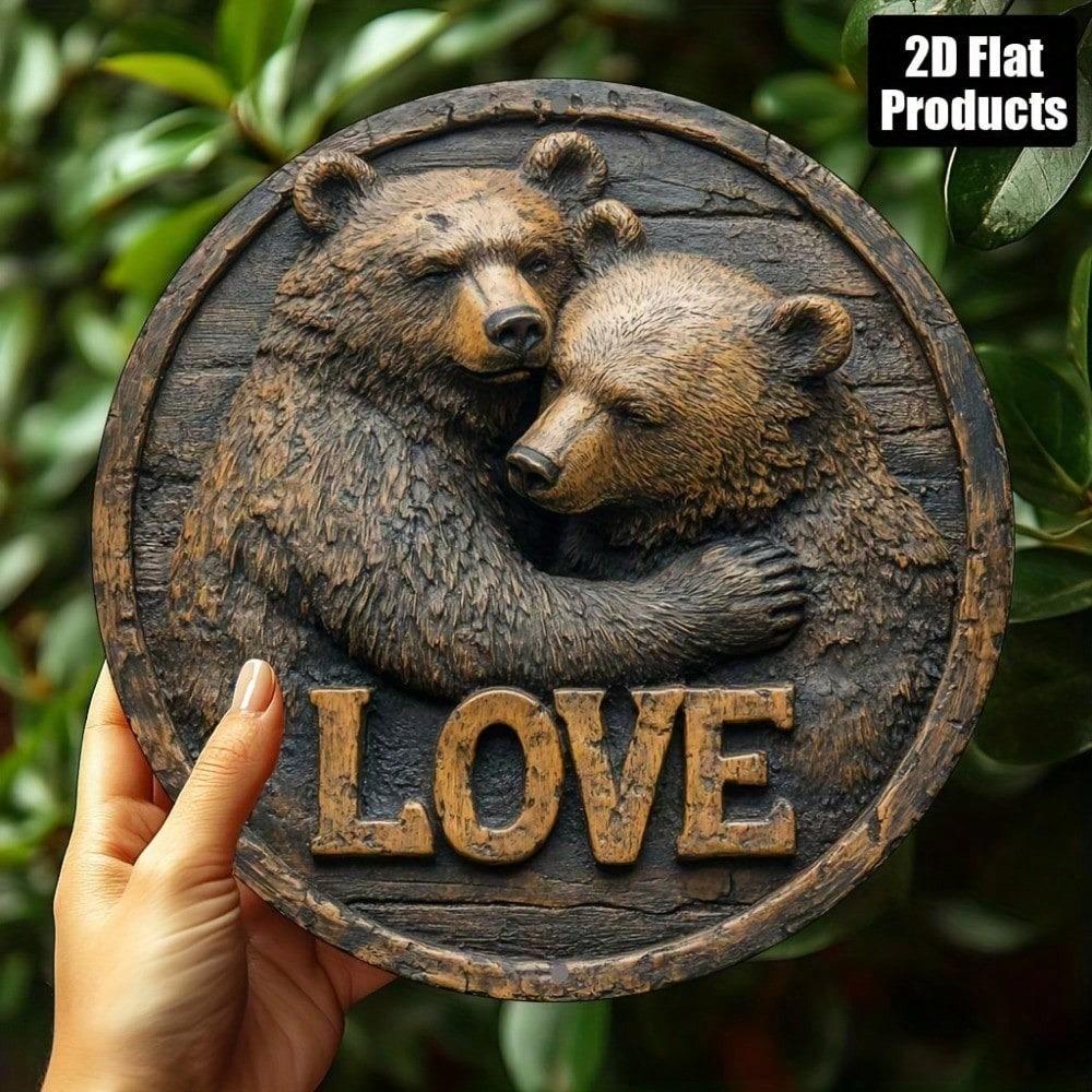 Vintage Couple Bear Metal Wall Art Rustic 2D Aluminum Sign For Home Bar Kitchen Office Decor 8x8 Inch