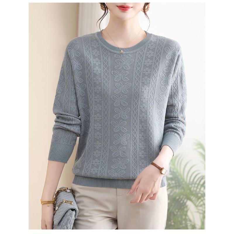 Spring and Autumn Women's Spliced   Pullover Round Neck Fashionable Solid Color Loose Base Slim Knitted Sweater