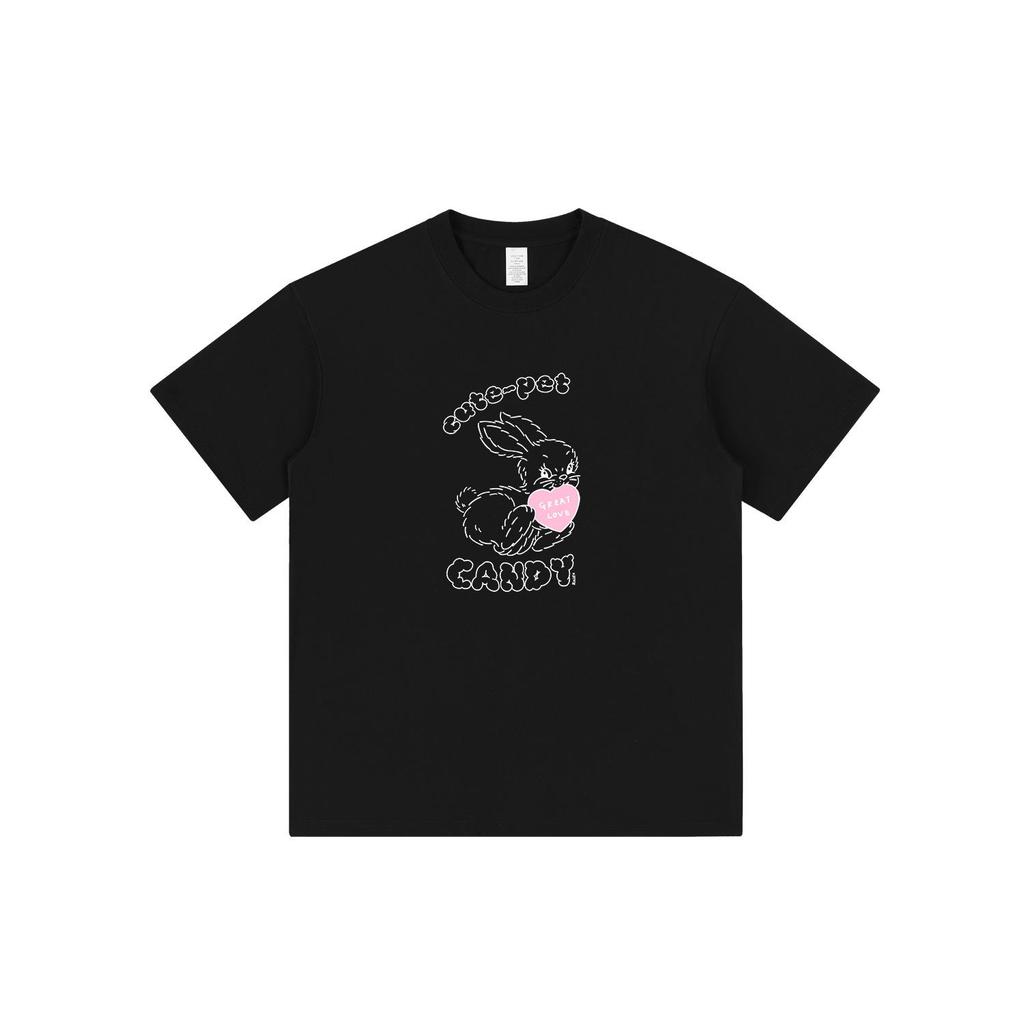 Fun Love Heart Rabbit Print T-Shirt - Unisex Couple's Trendy Short Sleeve Summer Top