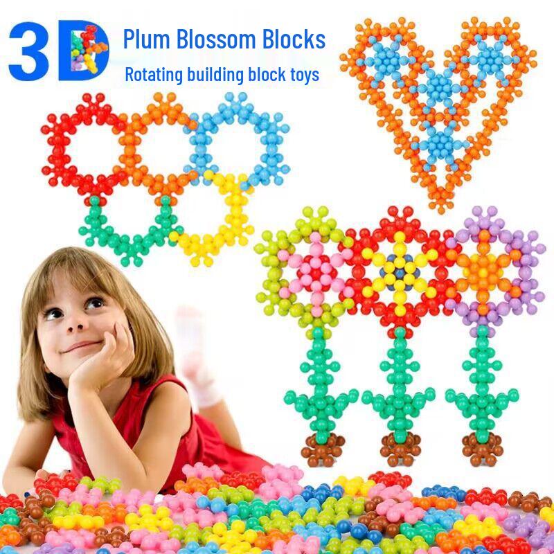 Plum Blossom 3D Rotating Snowflake Blocks - Educational Toy for Children