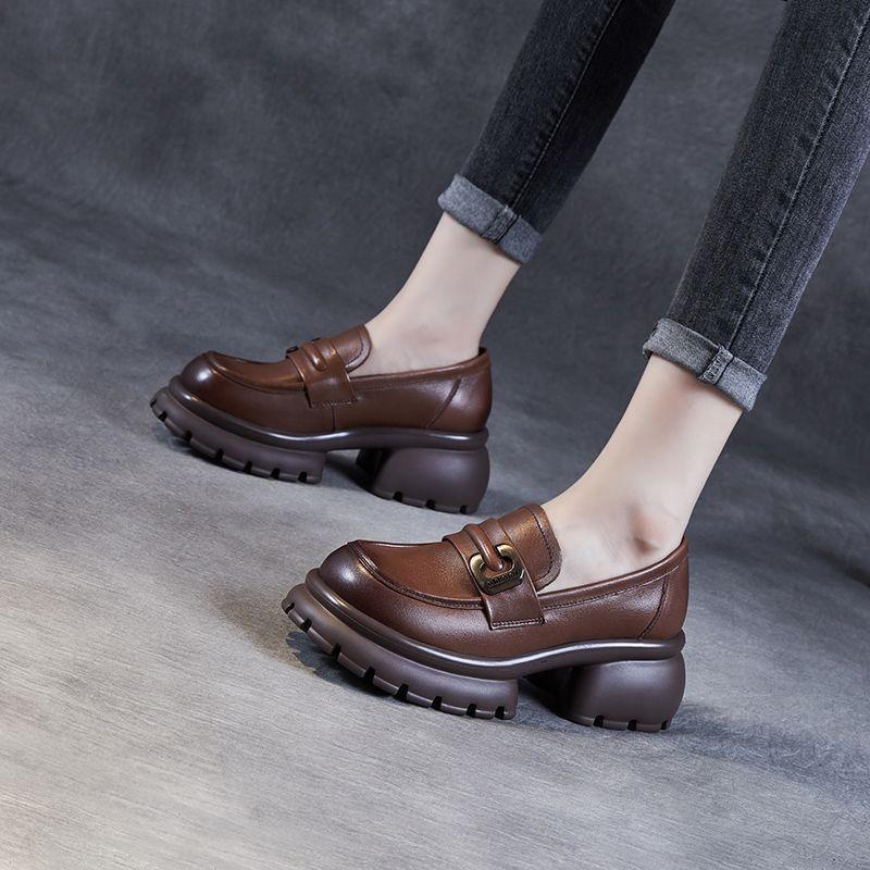 

Взрыв интернет-знаменитости Британский стиль легкие маленькие кожаные туфли 2025 осень новые лоферы женские на платформе ретро Мэри Джейн одинарные туфли 37 коричневый