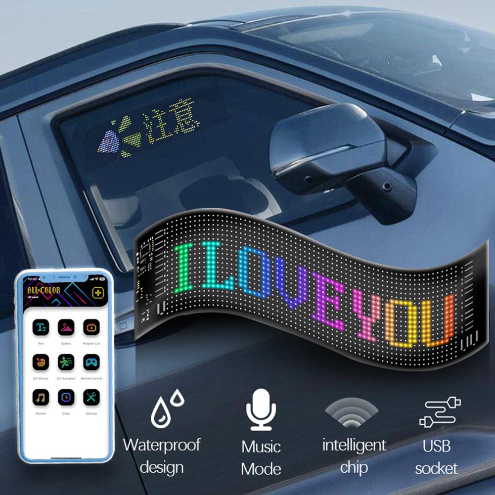 APP Control Flexible LED Car Sign Super Bright RGB Pattern Scrolling Text Animation Display IP65 Waterproof Bluetooth-Compatible