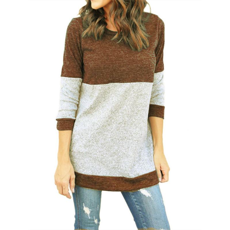 Color Matching Fine Sweater Sweater Spot Women's Bottoming Shirt Autumn and Winter Crew Neck Splicing Long Sleeves